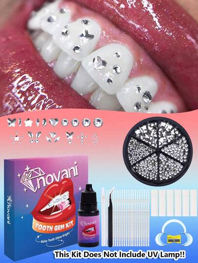 novani 328 piezas Kit de gemas para dientes (sin lámpara UV), Kit de joyería para dientes estilo Y2K con herramientas, Kit profesional de gemas de cristal para dientes de bricolaje, kit inicial de gemas de cristal a la moda