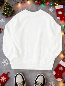 Weihnachtsmotiv mit einer weißen Katze mit Weihnachtsmannmütze, eingewickelt in einen hellen Streifen. Erhältlich für Jungen und Mädchen. Dieses Sweatshirt mit überschnittenen Schultern und übergroßem Rundhalsausschnitt ist ein lockeres, lässiges, vielseitiges, von Streetwear inspiriertes, adrettes, bequemes Langarmshirt mit Baumwollfüllung.