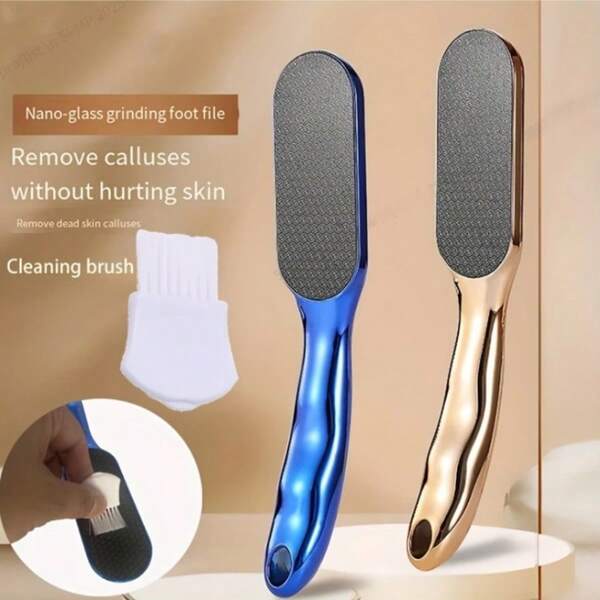 2 pièces Ensemble de limes à pied en verre nano avec nettoyage et balayage, retrait indolore et portable de la peau morte, outil de soins des pieds pour des pieds lisses et doux - Élimine chaleureusement la peau morte, les callosités et les gerçures des talons - Facile à utiliser, design de poignée ergonomique, prise confortable, rangement pratique