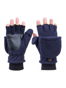 Autumn/Winter Fingerless Gloves, Double-Layer Thickened Sherpa Lining, Windproof Flip-Top Warm Gloves Winter Gear - Multicolor - View 2