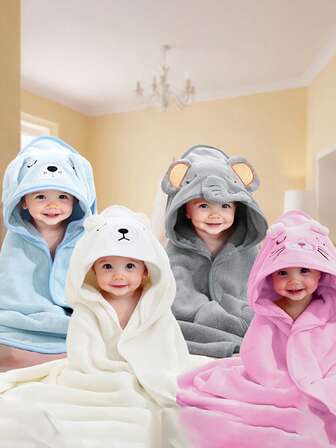 Kids Hooded Poncho Towel, Cute Children Beach Bag Set, Coral Fleece Absorbent Quick Dry Beach Towel, Suitable For All Seasons