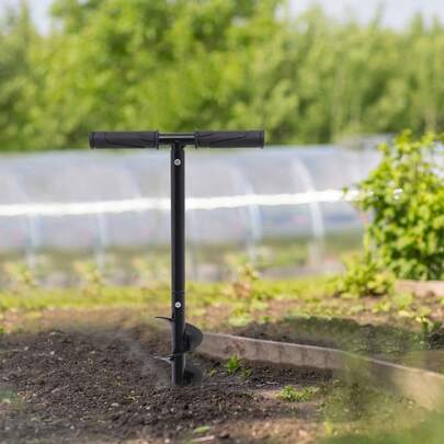 Black Manual Hole Digger, A3 Steel/Cast Steel/Rubber Digger (11.824in LH) - 4in Spiral Single-Blade Drill Bit, T-Shaped Rubber Handle. 2.8lbs Weight, Tertiary Detachable Structure. Digger For Soil/Ice Drilling, Gardening, Ice Fishing (Includes Assembly Accessories)