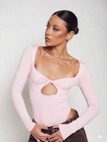 Low-Cut Bodysuit With Long Sleeves, Comfort And Style - Baby Pink - View 1