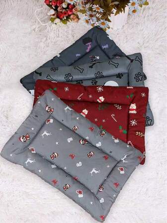 1pc Winter Cartoon Fleece Pet Bed Pad, Double-Sided Use, Washable Dog Square Bed Pad, Soft And Comfortable Pet Bed, Machineable, Suitable For Small And Medium Cats And Dogs, Indoor Use