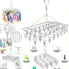 Stainless Steel Multi-Clip Sock Drying Rack With Swivel Hook - Windproof Clothes Hanger For Socks, Bras, Underwear - Essential Laundry Accessory, Clothes Pins,Valentine's Day Home Decor - Multicolor - View 2