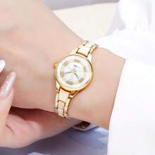 1 件时尚奢华品牌女士手表金色优雅女士不锈钢表带圆形石英腕表适合日常佩戴节日不锈钢珠宝腕表 - 均碼 - 查看 6