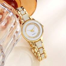 1 件时尚奢华品牌女士手表金色优雅女士不锈钢表带圆形石英腕表适合日常佩戴节日不锈钢珠宝腕表 - 均碼 - 查看 11
