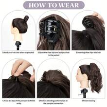 卷曲波浪合成马尾接发，配有短爪夹 - 适合日常派对，易于佩戴 - 彩色 - 查看 8