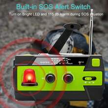 Hand Crank Emergency Weather Radio, Portable Multi-Functional Radio Solar Powered With Battery Backup,AM/FM,NOAA, SOS Alarm,6 LED Reading Lamp,4000mAh Rechargeable Battery Power Bank,LED Flashlight For Outdoor Hiking Camping Emergency