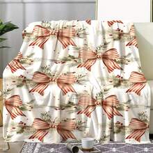 1 pieza Manta de felpa cómoda con estampado de moño navideño, de uso múltiple, lavable a máquina, regalo ideal para familia, amigos y uno mismo, cumpleaños