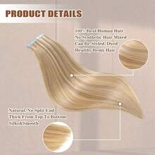Tape In Hair Extensions Human Hair 16-26 Inch Remy Human Hair Tape In Extensions Color 18/613 Ash Blonde Highlight With Platinum Blonde Invisible Hair Extensions For Wedding Tape Ins 20Pcs 50Grams - S18/613 - 查看 5