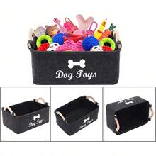 Storage Basket With Wooden Handle, Pet Gear Storage Basket, Cute Pet Bone Pattern, - Perfect For Storing Pet Gear, Blankets, Leashes, Treats And Other Items - màu đen - Xem 8