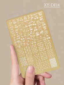 1 Piece Of Nail Art Gold Printing Plate, Elegant Retro Style Patterns, Butterfly, Ribbon, Cherry, Heart-Shaped, Star-Shaped, Flowers, French, Various Nail Art Printing Templates, Nail Accessories Tools, Must-Have For Nail Salons - Gold - View 10