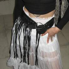 Women's Belt Western Cowboy Tassel Waist Belt Vintage Wild Hippie Bohemian Lace-Up Wide - D - 查看 2