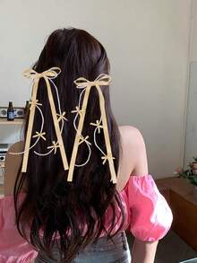 2 kẹp tóc tua rua màu vàng, kẹp tóc nơ tua rua màu trơn cho nữ/bé gái, kẹp tóc nơ tua rua ngọc trai giả, kẹp tóc nơ tua rua ngọc trai giả thanh lịch, kẹp tóc nơ buộc đuôi ngựa đôi cho đám cưới/lễ hội, phụ kiện tóc nữ, kẹp tóc, ghim tóc, phụ kiện đội đầu - Xem 8