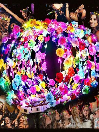 20 Pieces LED Flower Bands, Suitable For Women To Wear. These Luminous Flower Bands Emit Light And Can Last For 8-12 Hours. They Are Suitable For Use In Wedding Parties, Guirlande De Noël,Birthday Photo Props, Christmas Decorations, Carnival Gifts, Role-Playing, Princess Parties, Etc. They Are The Perfect Choice For New Year Gift Decorations.