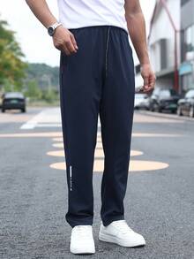 男士运动裤，轻便透气，抽绳腰部，休闲七分裤，夏季 - 藏蓝色 - 查看 3