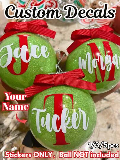 1/3/5 ملصقات نص مخصصة، كرات عيد الميلاد اسم - تصميم الحرف + الاسم، ألوان متعددة - ديكور شخصي لعيد الميلاد، تغليف الهدايا، أعمال يدوية DIY - مثالية للعائلة، هواة الحرف اليدوية - ملصقات الاسم، ملصقات الحرف الأول، تزيينات هدايا احتفالية، ديكور عيد الميلاد، هدية عيد الميلاد