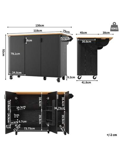 Kitchen Trolley Towel Rail, Spice Rack Adjustable Dividers, Mobile Isl Wheels Doors, Buffet, Trolley, Ideal Dining Room view 4