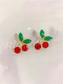 1 Pair Minimalist Drip Oil Cute Sweet Red Cherry Elegant Versatile High-End Design Earrings, Suitable For Autumn/Winter
