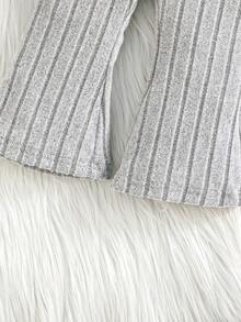 2 件套女婴休闲长袖上衣和时尚喇叭裤套装，春秋季 - 灰色 - 查看 7