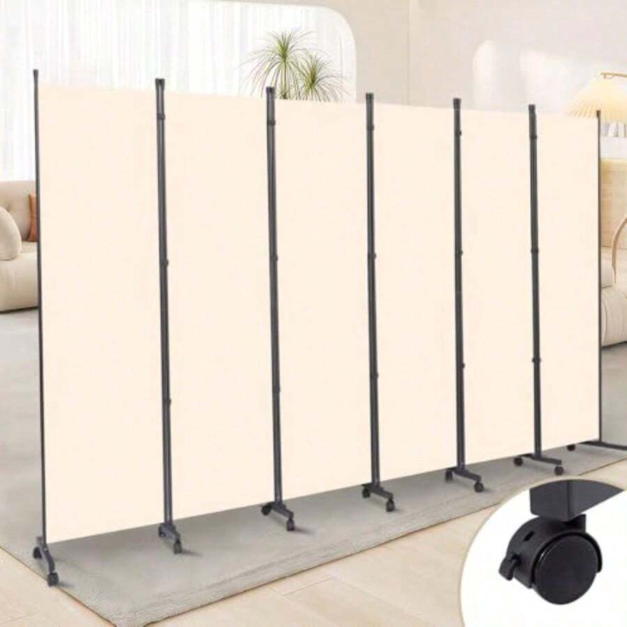 Divisor de habitacion plegable con ruedas divisor de 6 pies de alto para separacion de habitacion tabiques y divisores de habitacion moviles panel divisores de habitacion interior con tela para - Rueda-132''+Beige - Ver 1