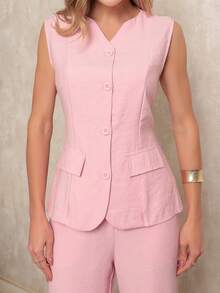 Sleeveless Wide Leg Vest And Pants Set - Elegant And Comfortable Style For Everyday Wear - 淺粉色 - 查看 5