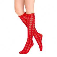 Benefeet Sox Lace Knee High Socks Women Girls Patterned Mesh Fishnet Knee High Stockings Hollow Calf Lolita Sock{"Color_name":"Red-Heart"} - 紅心 - 查看 3