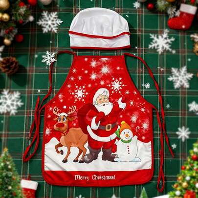 1 Set Kids Christmas Style Kitchen Baking Apron Toy Set, Cooking Game Experience For Boys And Girls, Family Interaction, Birthday Party Gift, Christmas Holiday Gift