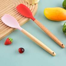 1个厨房硅胶铲，耐热硅胶烹饪铲，带木柄 - 彩色 - 查看 4