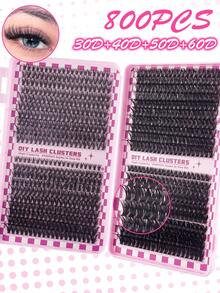 800/720 piezas Rizos DD Cluster Lash de alta capacidad Kit de extensiones de pestañas para principiantes, pestañas individuales duraderas Extensiones de racimos de estilo mixto Extensiones de racimos DIY en casa Maquillaje Belleza Extensiones de pestañas postizas para agrandar tus ojos