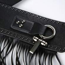 Women's Belt Western Cowboy Tassel Waist Belt Vintage Wild Hippie Bohemian Lace-Up Wide - D - 查看 7