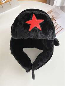 1pc Thick Thermal Lined Black Earflap Beanie Hat, Warm Winter Casual/Outdoor Sports/Skiing Wear - Black - View 11