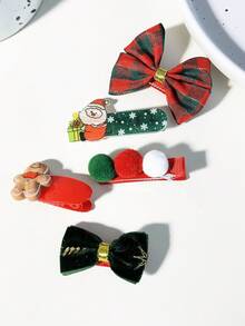 5件套圣诞主题发夹套装，包括蝴蝶结、圣诞老人、装饰球、姜饼人、字母印花，适合女性圣诞节假日庆祝活动和派对佩戴 - 彩色 - 查看 5