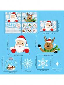 86 pièces Autocollants de Noël Père Noël et renne vert pour décoration de fenêtre, Autocollants décoratifs de Noël Père Noël pour décoration de fenêtre de fête