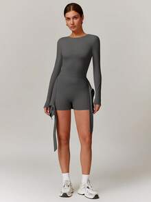 MASKERT Women's Long Sleeved Jumpsuit, Sports Yoga Dress, Fitness Commuting High Elasticity Comfortable Skin Friendly High Elasticity Dress - 深灰色 - 查看 5