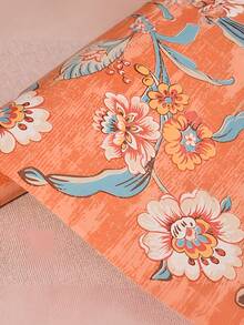 Vintage amerikanischer Landhausstil Orange Blumen Blatt Tapete, selbstklebendes Vlies Material, warme Schlafzimmer Wohnzimmer TV Hintergrund Wand Dekoration, Schrank Möbel Renovierung Aufkleber, romantische Hochzeitszimmer Tapete, dicke europäische Art
