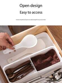 1pc Expandable Flat Cutlery Storage Box, Cabinet Drawer Organizer, Made Of Plastic PP Material, Compartment Tray For Storing Chopsticks, Utensils, Kitchen Tools In Cabinet Drawers - Nhiều màu - Xem 11