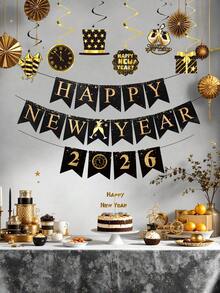 16.4 英尺“2026新年快乐”横幅，黑金配色，新年派对用品，悬挂式螺旋装饰，适用于新年除夕派对装饰、家居节日装饰、派对装饰、圣诞装饰、家居圣诞礼物、圣诞装饰 - 彩色 - 查看 5