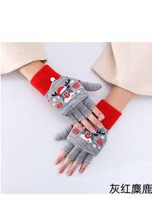 Guantes de Navidad para mujer, invierno, de medio dedo, reversibles, aislados, cálidos, de punto, de lana, con diseño de dibujos animados, con dedos descubiertos, para estudiantes, atuendo de Acción de Gracias, Navidad, invierno, equipo de invierno, guantes de oso, Navidad