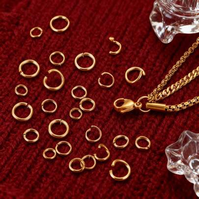 100 st. 304 rostfritt stål 18K pläterade öppna hoppringar, för smyckestillverkning DIY-tillbehör kontaktdon