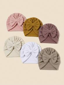 四季新生儿头带帽带蝴蝶结装饰，0-6 个月婴儿针织提花帽 - 彩色 - 查看 6