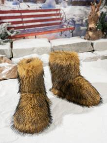 Women's Gradient Y2K Faux Fur Patchwork Snow Boots, Suitable For Outdoor, Indoor, Party, Holiday, Winter