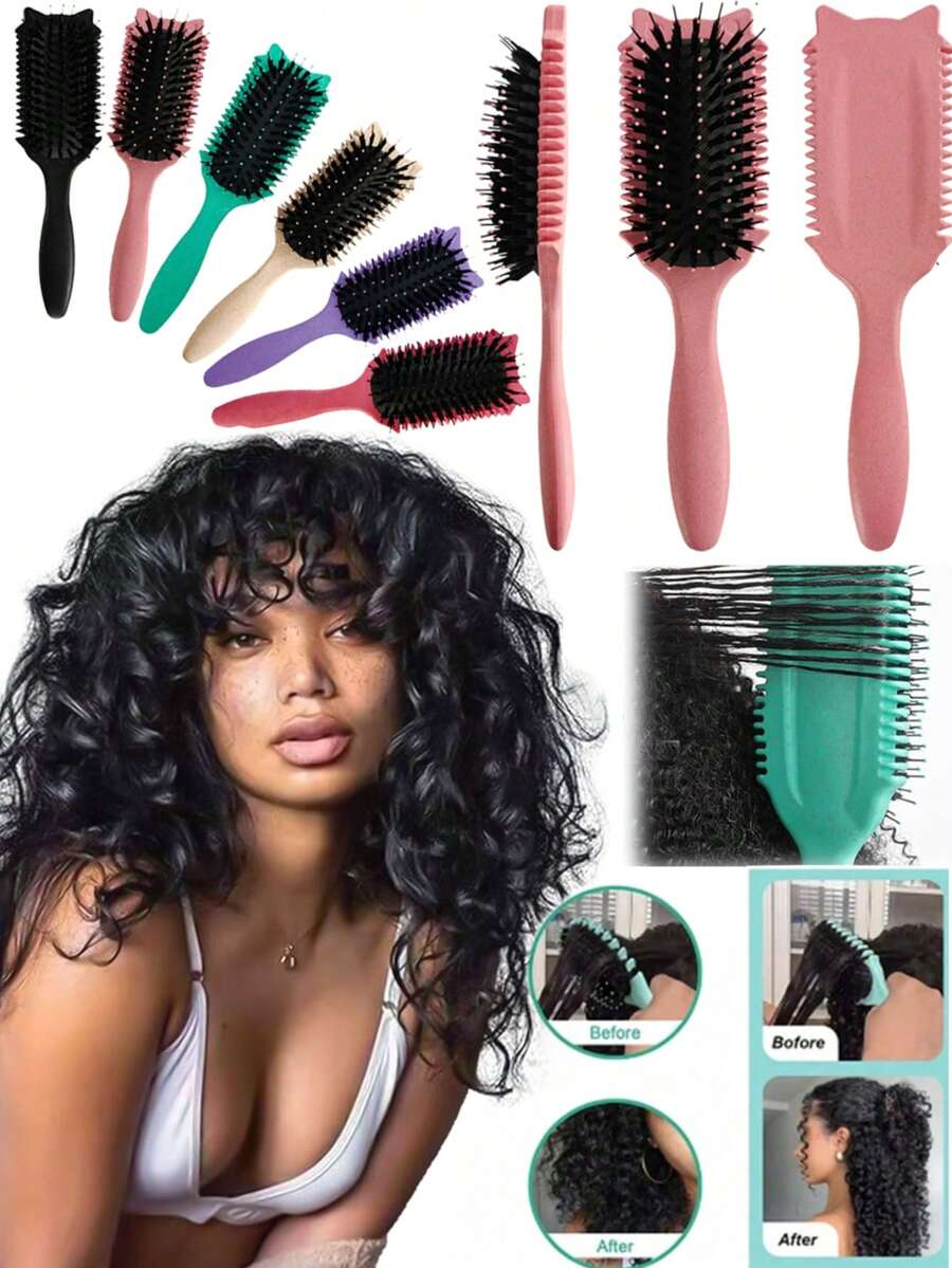 Curl Defining Brush, Hair Detangling Brush – Curly Hair Styling Comb Kit With Wave Tooth Design & Scalp Massage Function, Ideal For Natural Afro Hair, Wet & Dry Use, Anti-Frizz, Styling, Detangle & Volume Boosting,Hair Brush,Slick Back Brush,Styling Brush,Curly Hair Brush,Edge Brush,Hair Comb,Brush Hair,Hair Brush Set,Comb Hair,Comb For Curls,Detangling Brush,Hair Brush For Women,Hair,Travel,Hair Products,Hair Tools,Hair Stuff,Barber,Barber Accessories,Barbershop,Hairdressing Equipment - Multicolor - View 1
