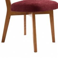 Set Of 2 Mid-Century Modern Dining Chairs, Solid Wood Legs, Fabric Upholstered Seat For Kitchen, Dining Room Or Office - Red - View 10