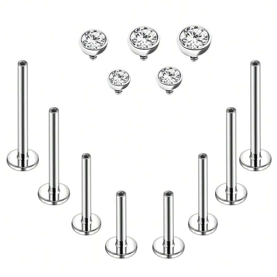 16g/18g Internal Thread Labret Jewelry Surgical Steel Lip Rings Stud Flat Back Medusa Monroe Lip Studs Nose Rings Studs Tragus Helix Cartilage Earring Piercing, 2/2.5/3/4/5mm CZ{"Color_name":"18G-2/2.5/3/4/5mmCrystalTop"} - 18G-2/2.5/3/4/5mm水晶頂 - 查看 1
