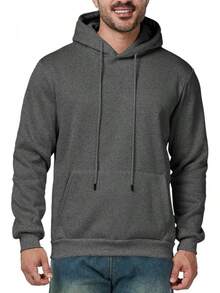 Mens Casual Long Sleeve Drawstring Athletic Hooded Pullover Sweatshirt With Pockets, Fashionable - 深灰色 - 查看 7