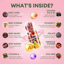 Beef Organ Supplement For Women - Beef Liver, Kidney, Heart,Uterus Tissue - Balance Hormones &Amp; Women'S Overall Energy - Grass Fed, Pasture Raised - Natural Iron Supplement With Folate - 120 Capsules - Flavor NameB - 查看 2