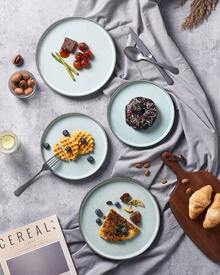 Richmount 6 Piece 10 Inches Plate Set, Dinner Plates For 6, Scratch Resistant, Stoneware Dinnerware, Kitchen Modern Rustic Serving Dishes - 煙藍色 - 查看 3