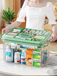 Waterproof Multi-Layer Medicine Storage Box Portable Family Emergency Organizer Family Emergency Organizer Large Capacity Double Layer Transparent PVC Medicine Organizer Box Carrying Case For Home Outdoors Back To School Essential Accessories - Multicolor - View 8